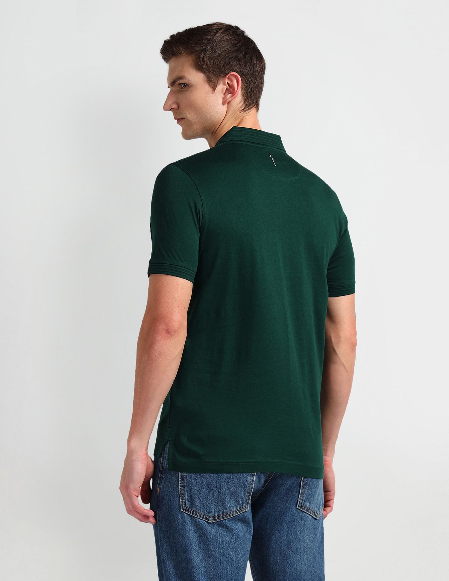 Arrow Newyork Stripe Collar Solid Polo Shirt