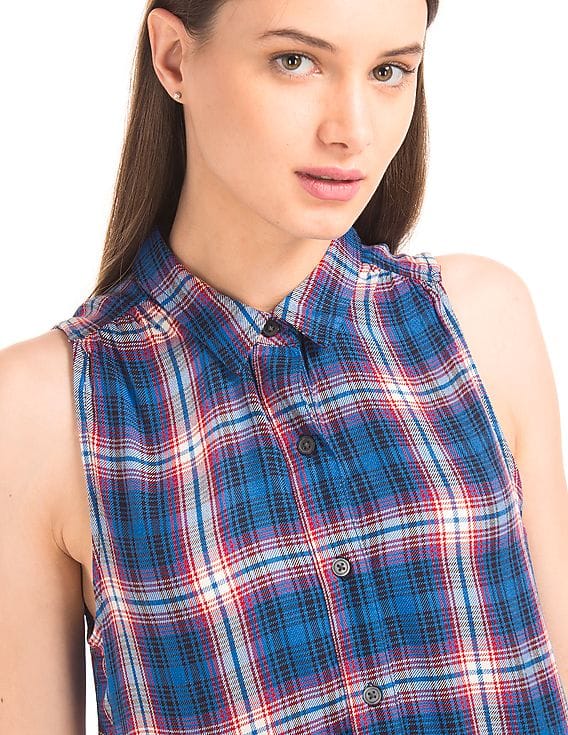 Buy GAP Women Blue Plaid Drop Waist Dress - NNNOW.com