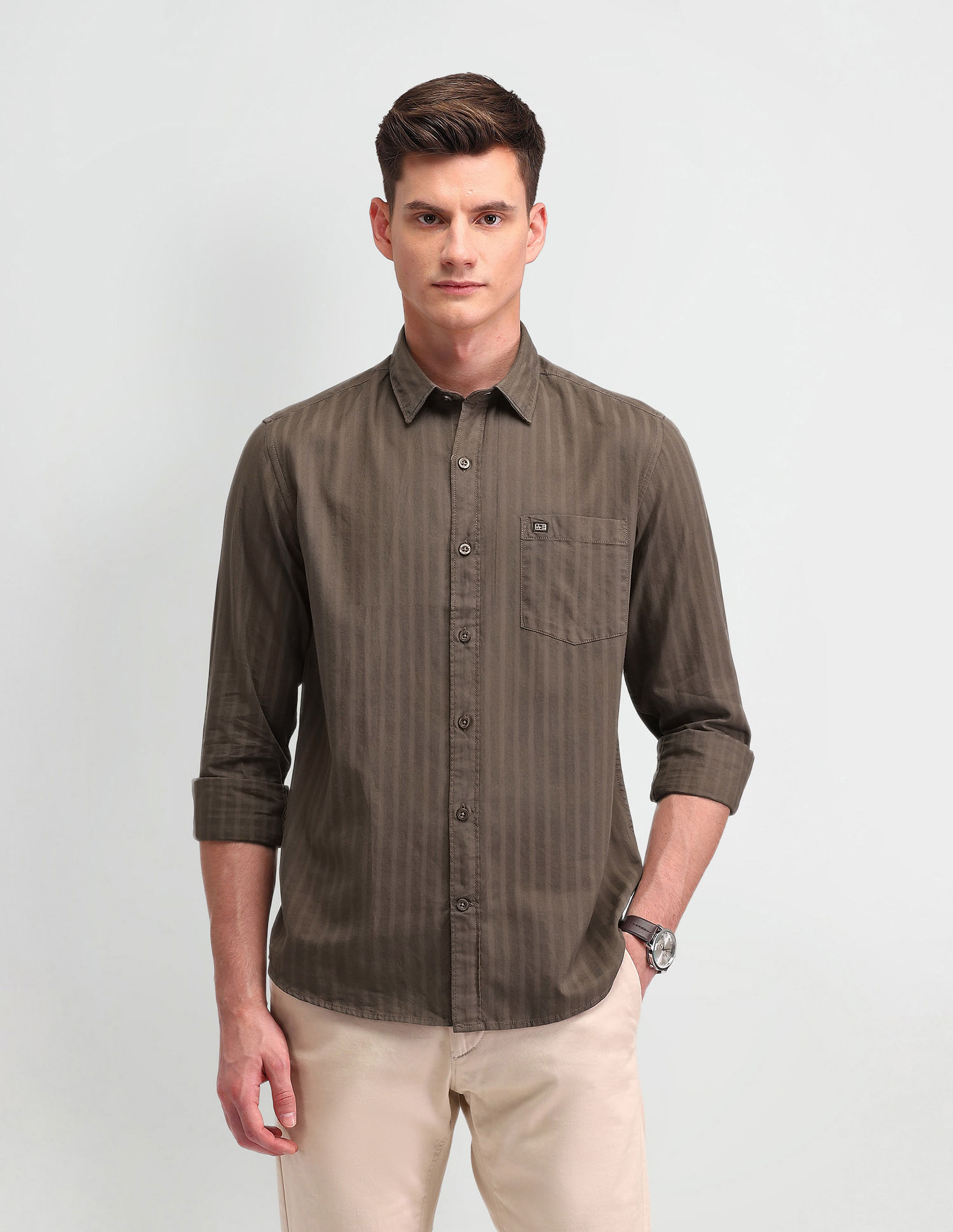 Arrow Sport Slim Fit Vertical Striped Shirt