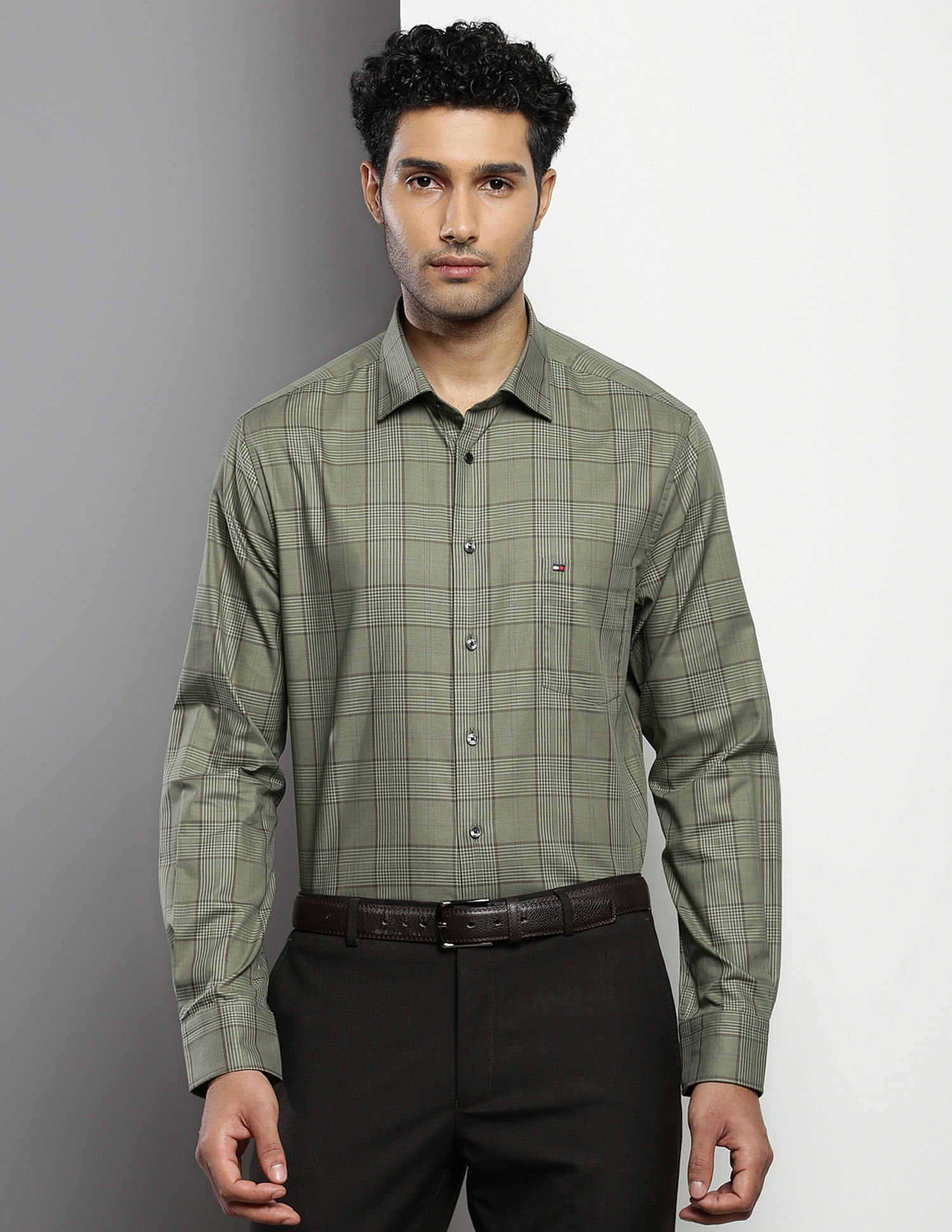 Tommy Hilfiger Cutaway Collar Tartan Check Shirt