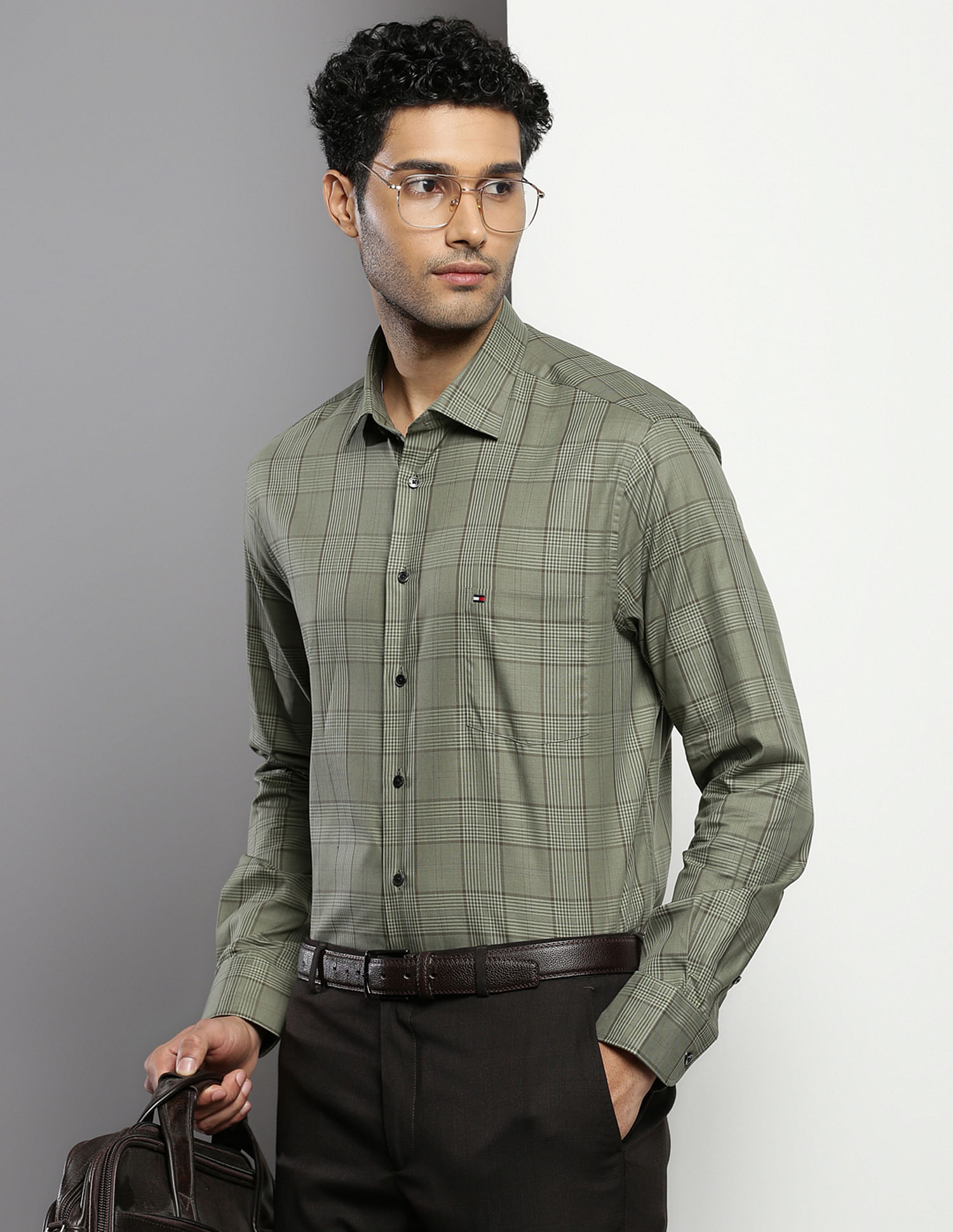 Tommy Hilfiger Cutaway Collar Tartan Check Shirt