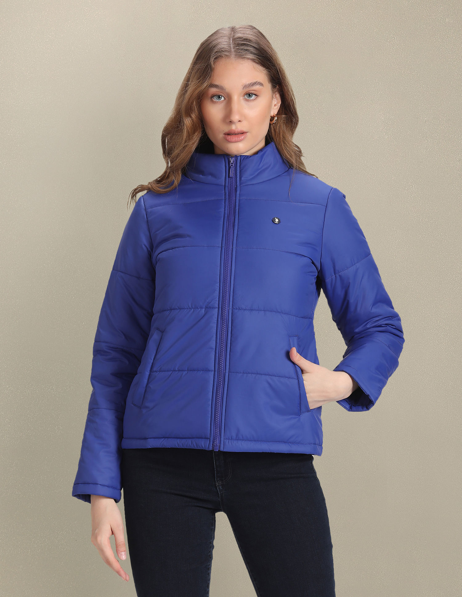U.S. Polo Assn. Women High Neck Solid Padded Jacket