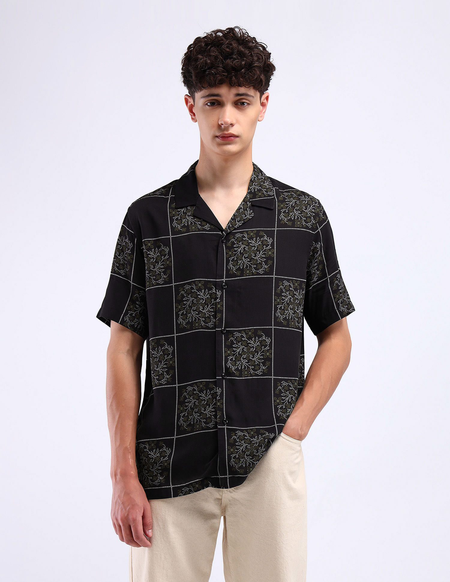 Flying Machine Cuban Collar Cotton Shirt