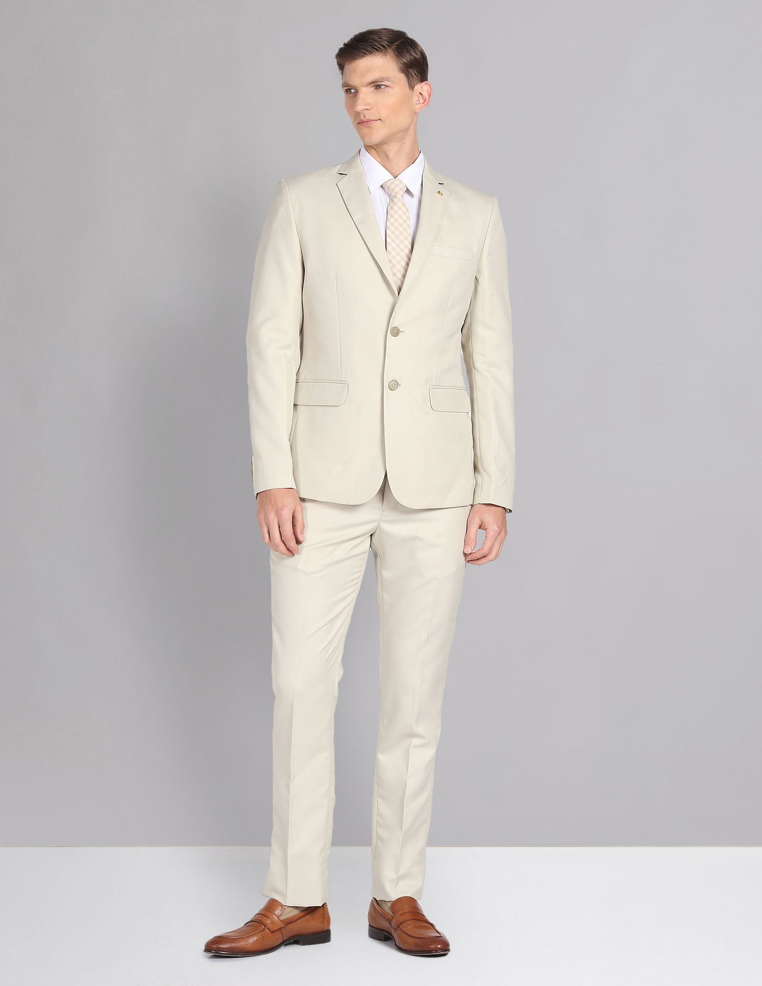 AD by Arvind Tailored Regular Fit Patterned Two Piece Suit