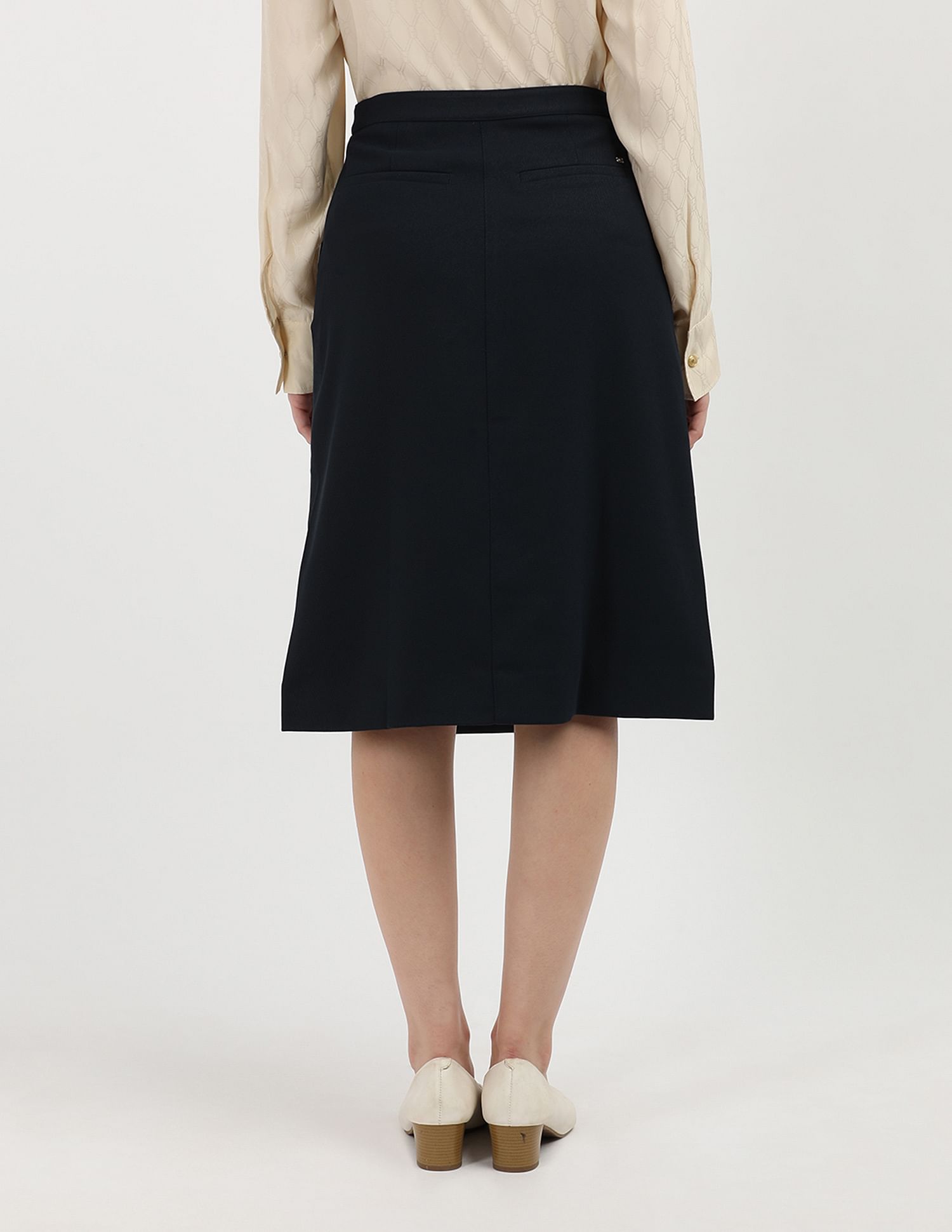 Tommy Hilfiger Gold Button Twill Midi Skirt
