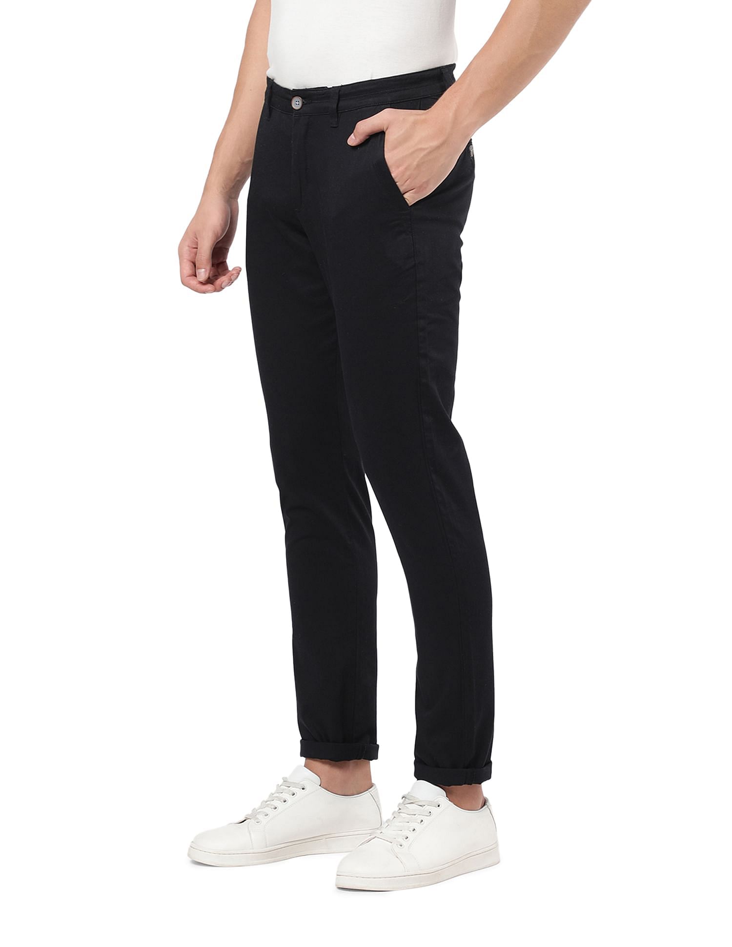 Buy Moda Rapido Men Black Solid Slim Fit Chinos - Trousers for Men 17007680  | Myntra