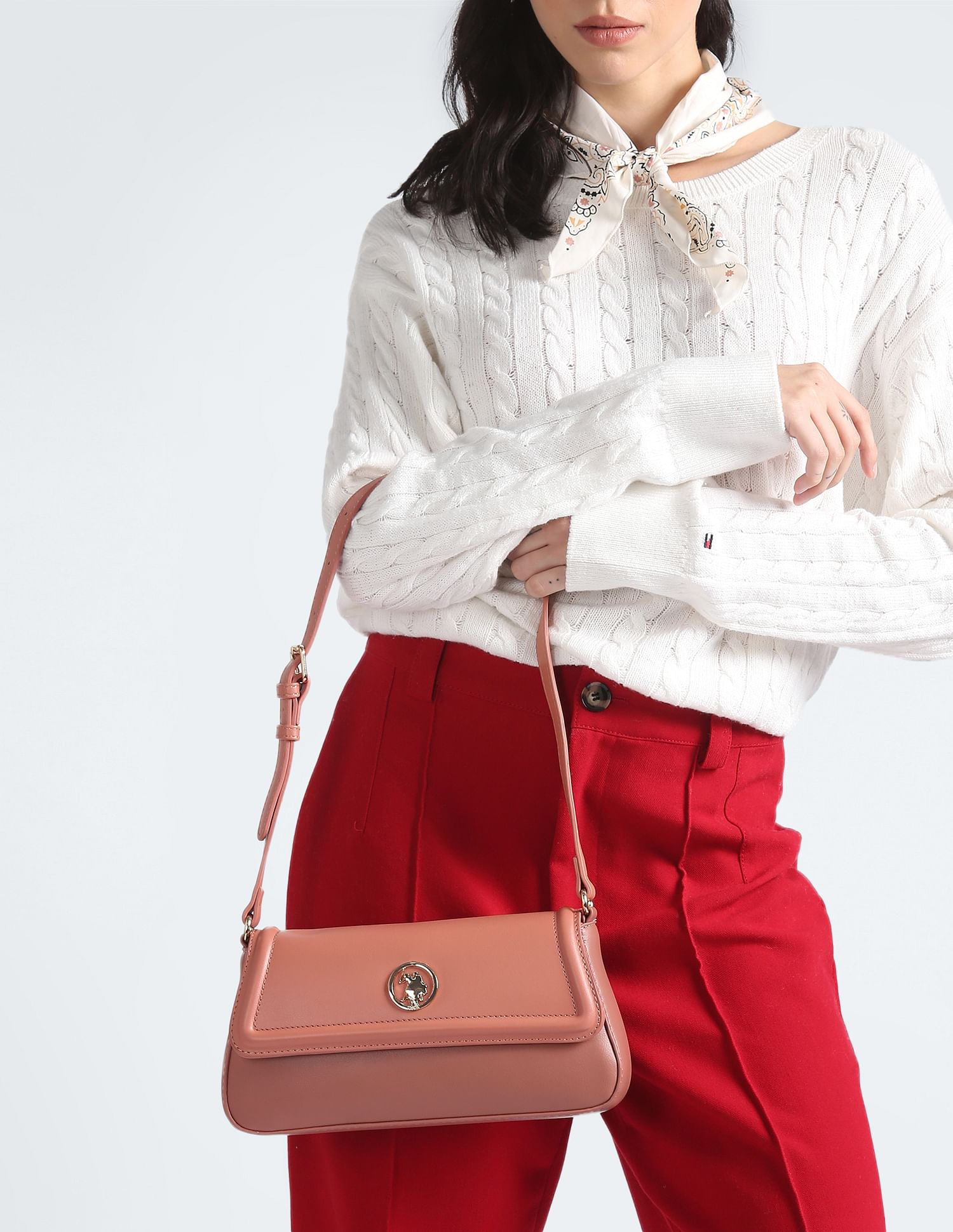 U.S. Polo Assn. Women Flap Closure Solid Baguette bag