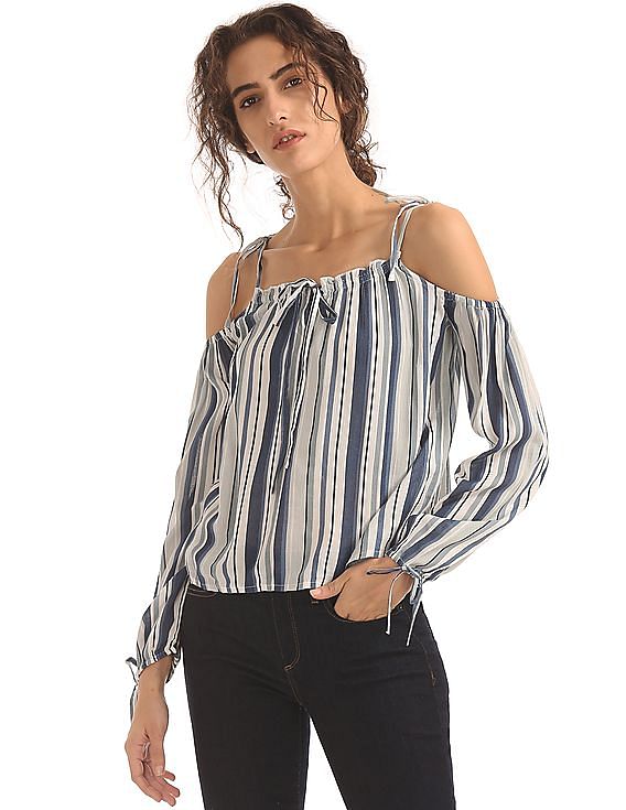 Aeropostale Striped Cold Shoulder Top