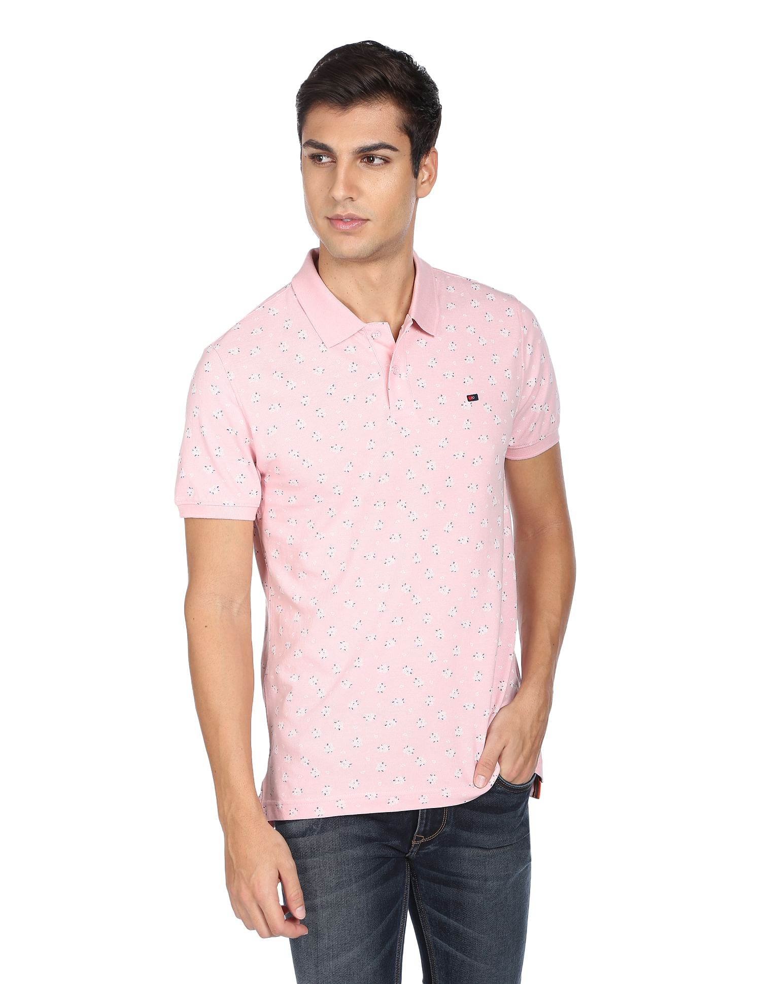 AD by Arvind Modern Floral Print Polo Shirt