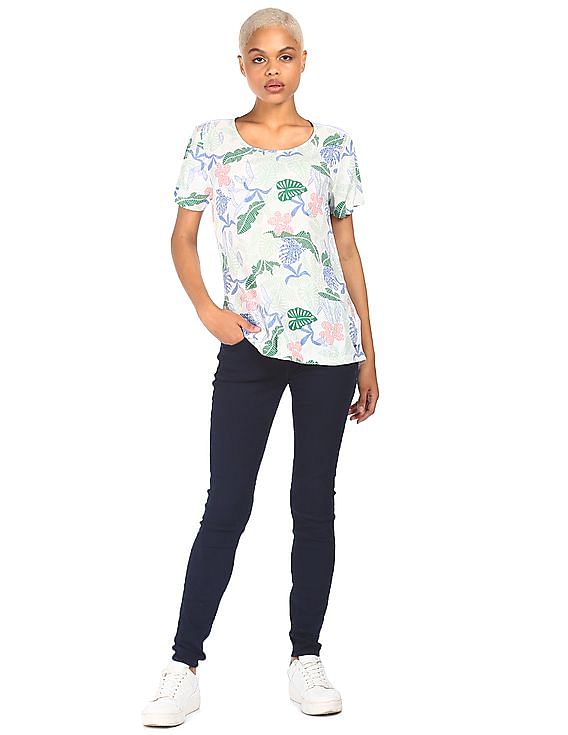 Tommy Hilfiger Women White Round Neck Botanical Print Top