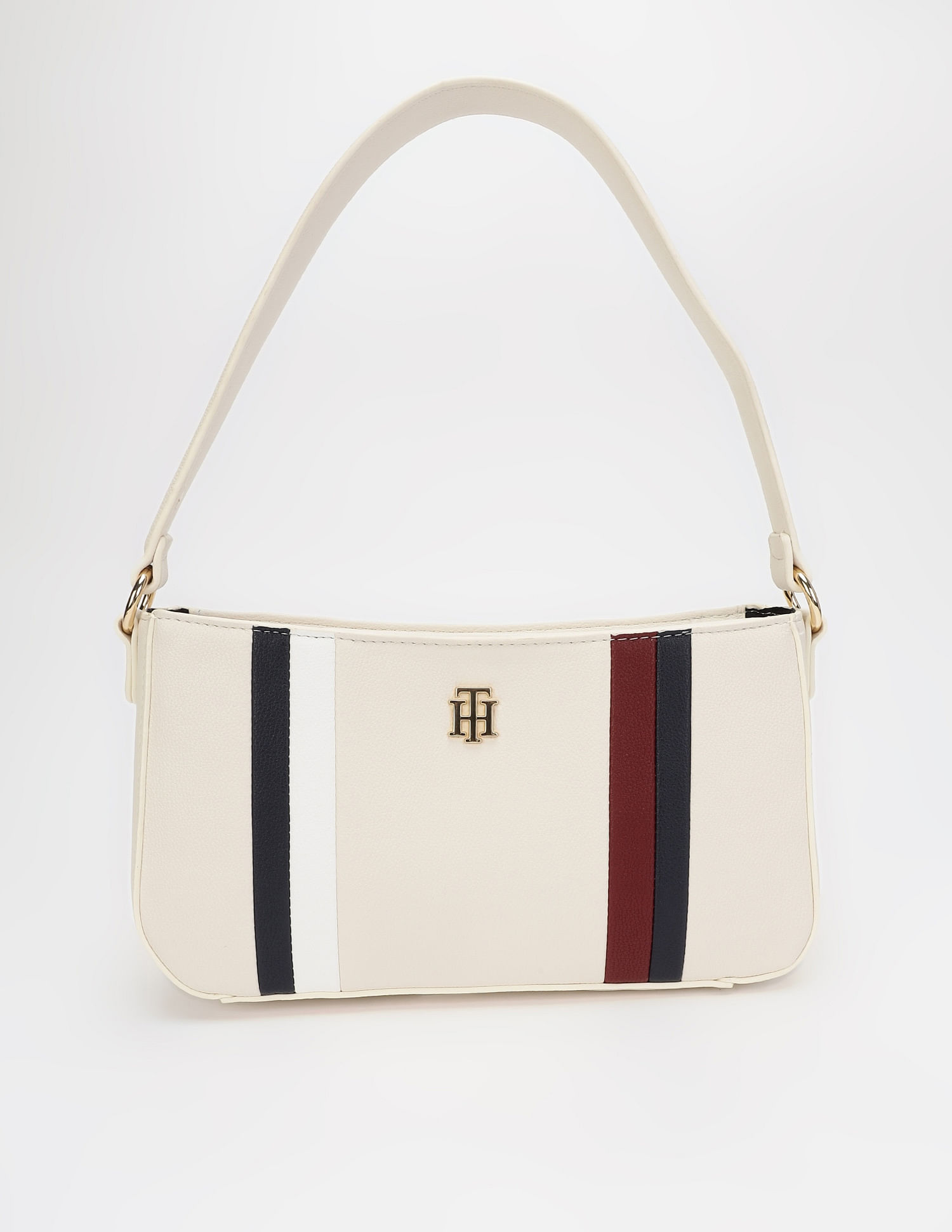 Tommy Hilfiger Striped Beige Pu Shoulder Bag