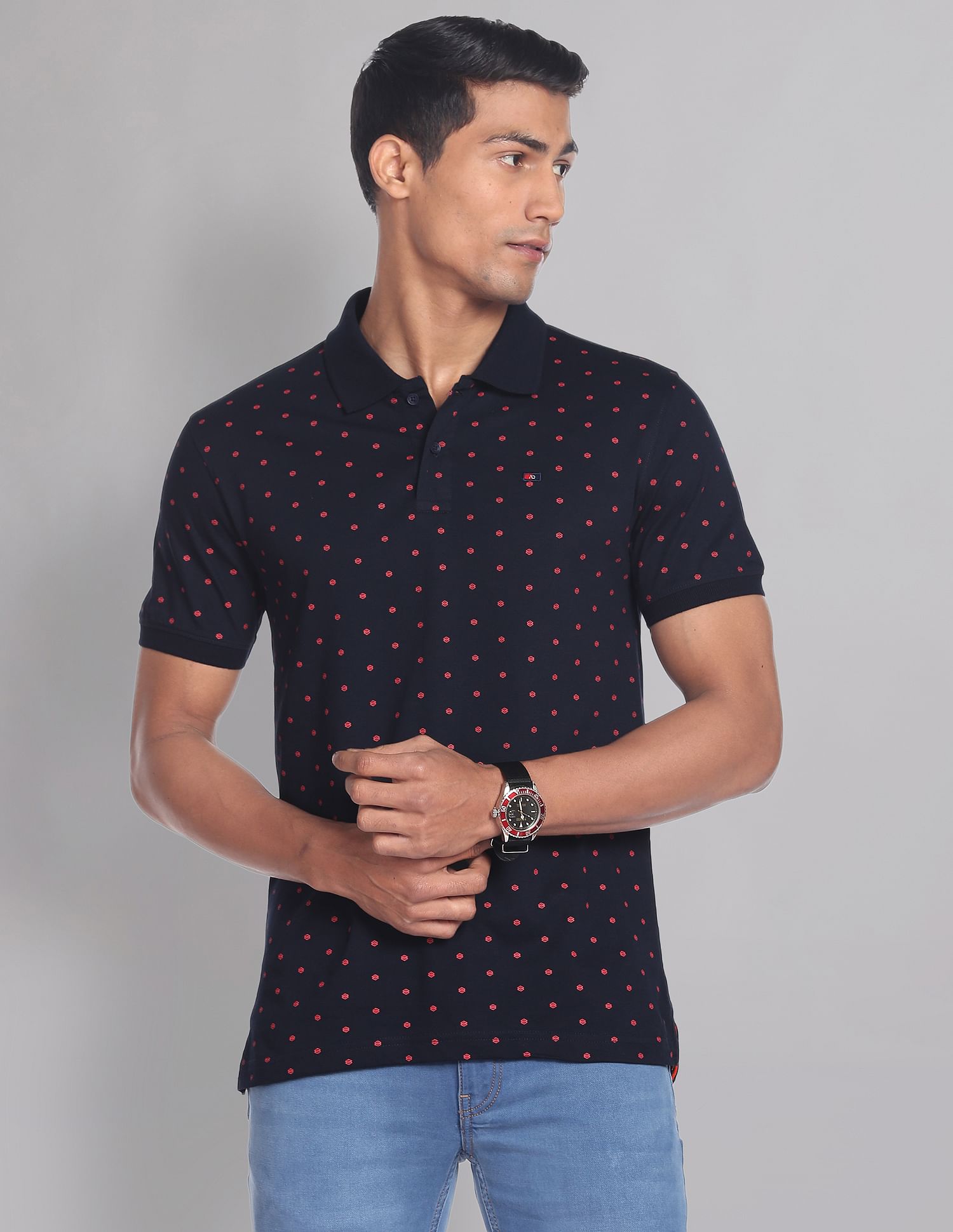 AD by Arvind Geometric Print COOL-IT Real Deal Polo Shirt