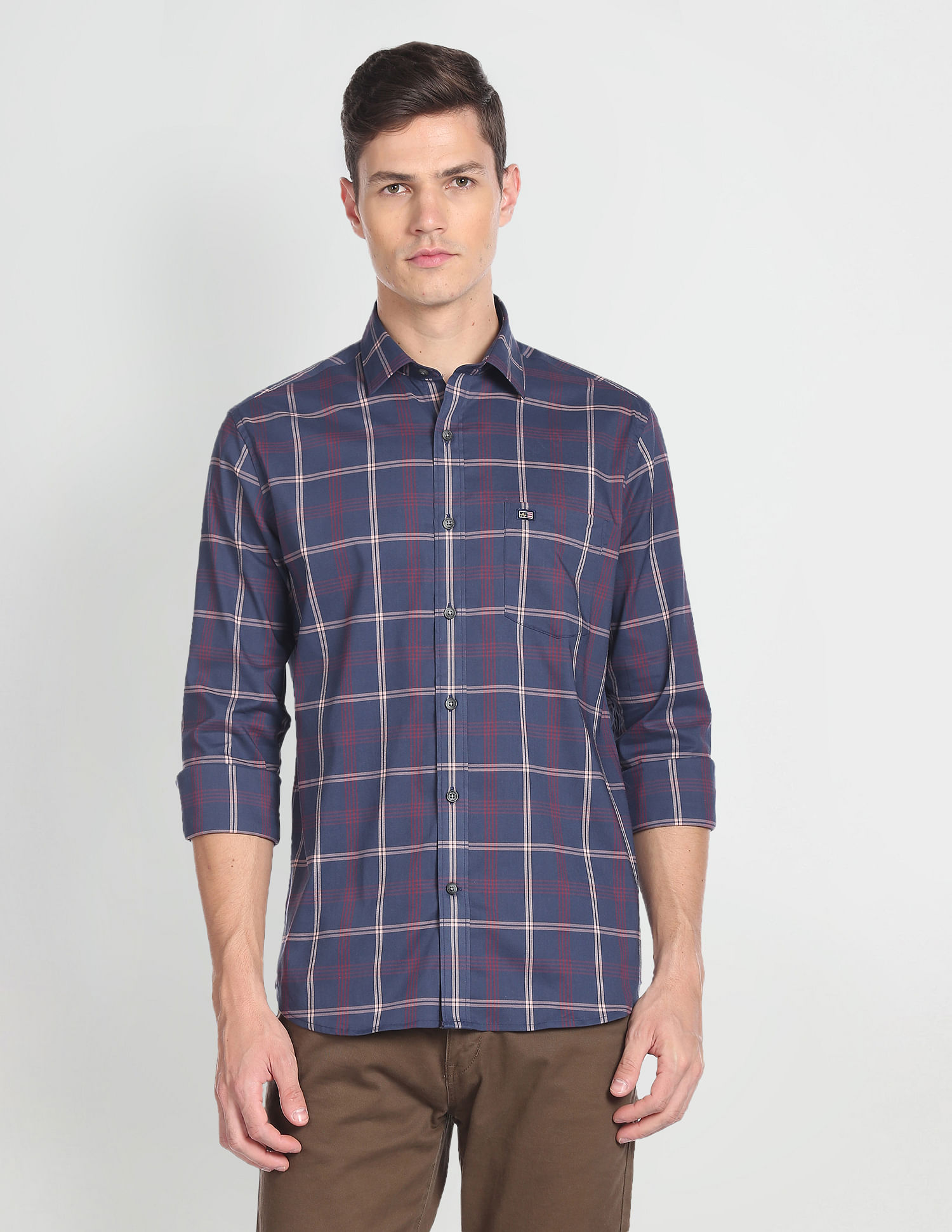 Arrow Sports Twill Grid Tattersall Check Shirt
