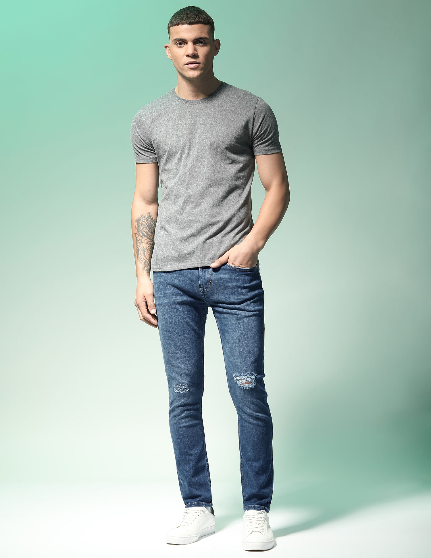 Flying Machine Slash Slim Tapered Distressed Jeans