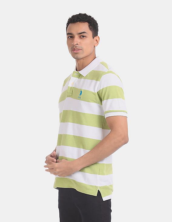 U.S. Polo Assn. Green And Off-White Stripe Pique Polo Shirt