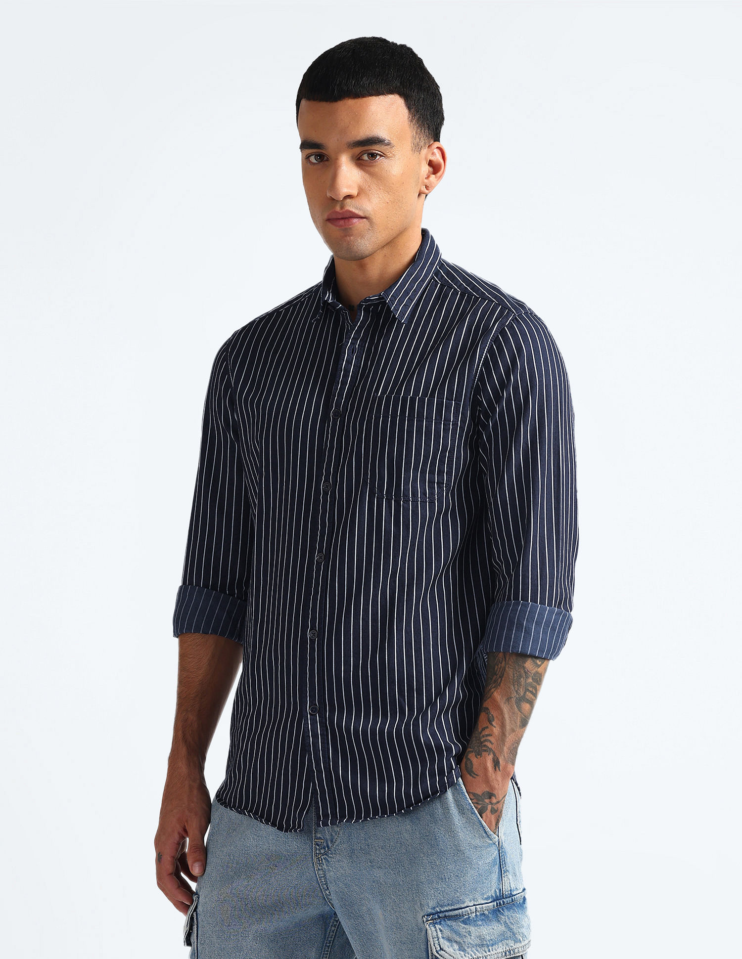 Flying Machine Vertical Stripe Cotton Shirt