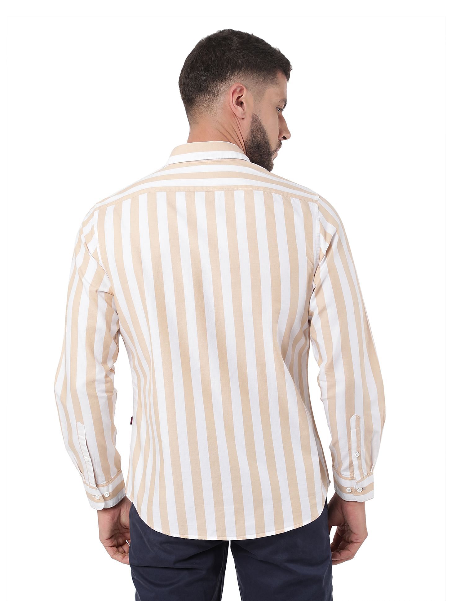 Stripe Twill Extra Slim Fit Shirt Brown