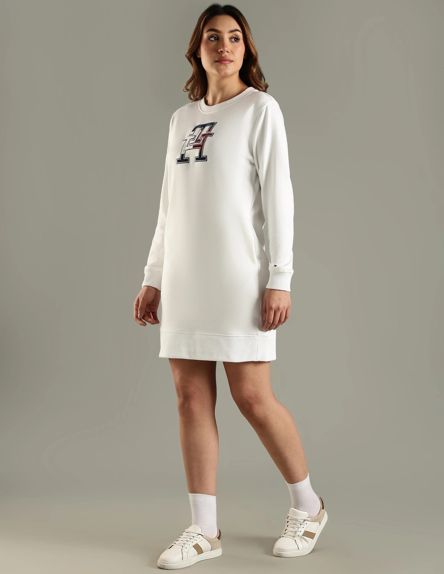 tommy hilfiger ladies' sweatshirt dress Tommy Hilfiger - Girls Marl Grey Cotton Sweatshirt Dress