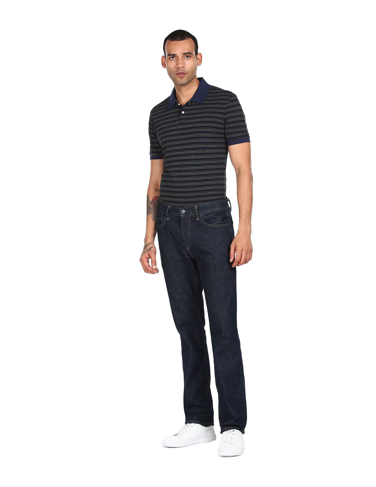 AD by Arvind Cotton Striped Polo Shirt