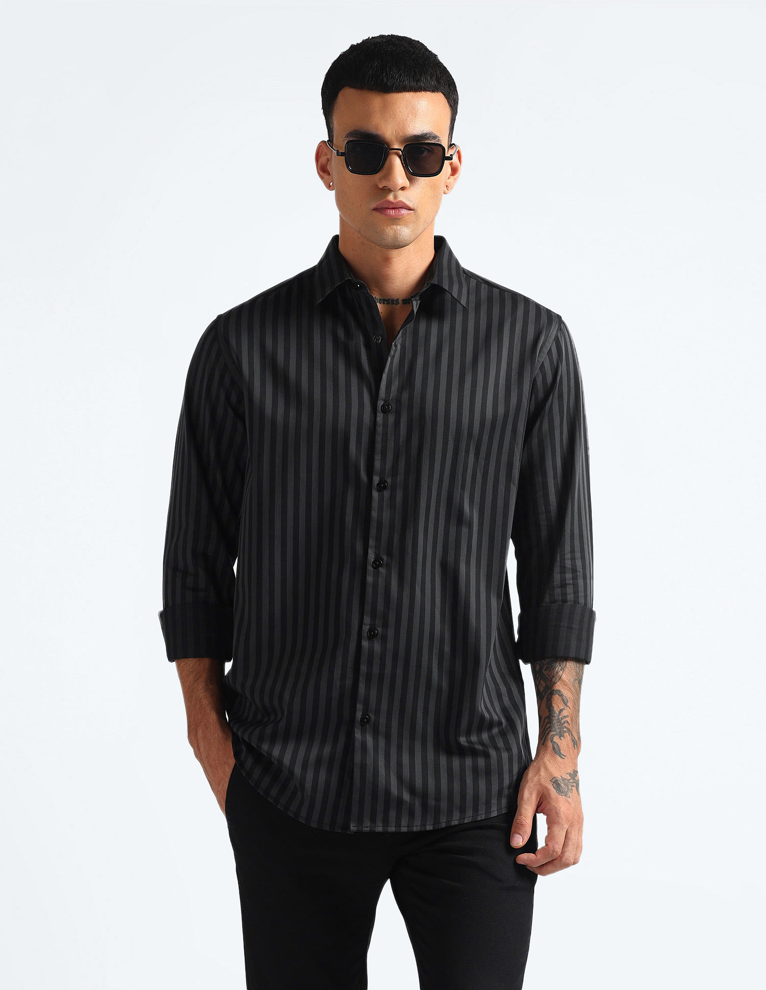 Flying Machine Vertical Stripe Slim Fit Shirt