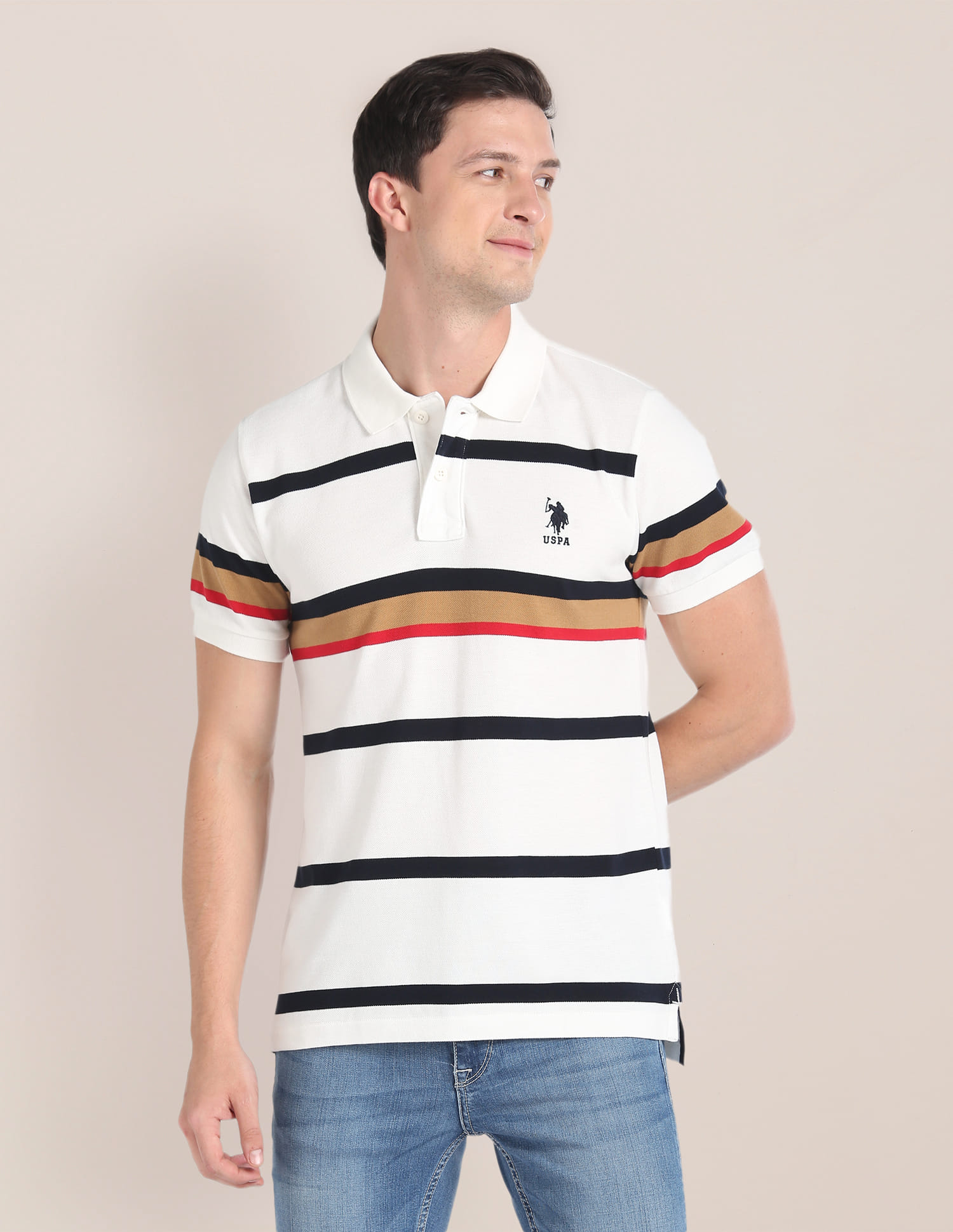 Buy Polo Horizontal Stripe Pique Polo Shirt