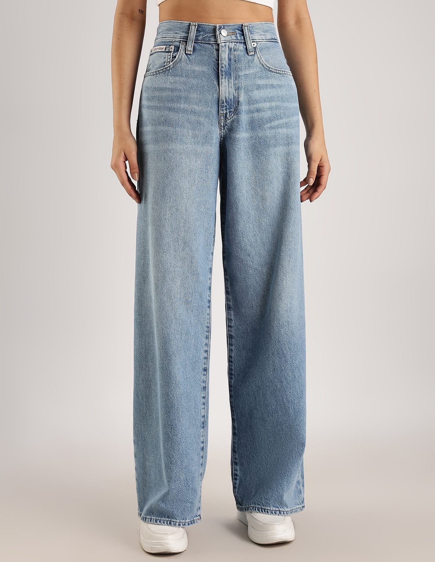 Calvin Klein Light-Wash Wide Leg-Fit High Rise Jeans