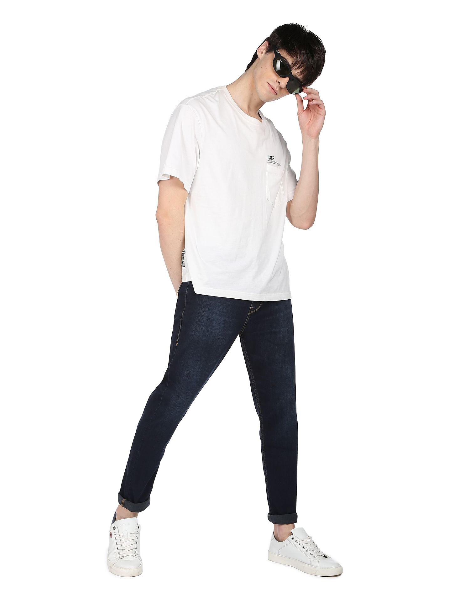 Flying Machine Stone Wash Slash Slim Tapered Fit Jeans