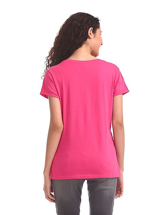 U.S. Polo Assn. Women Roll Up Sleeve Print T-Shirt