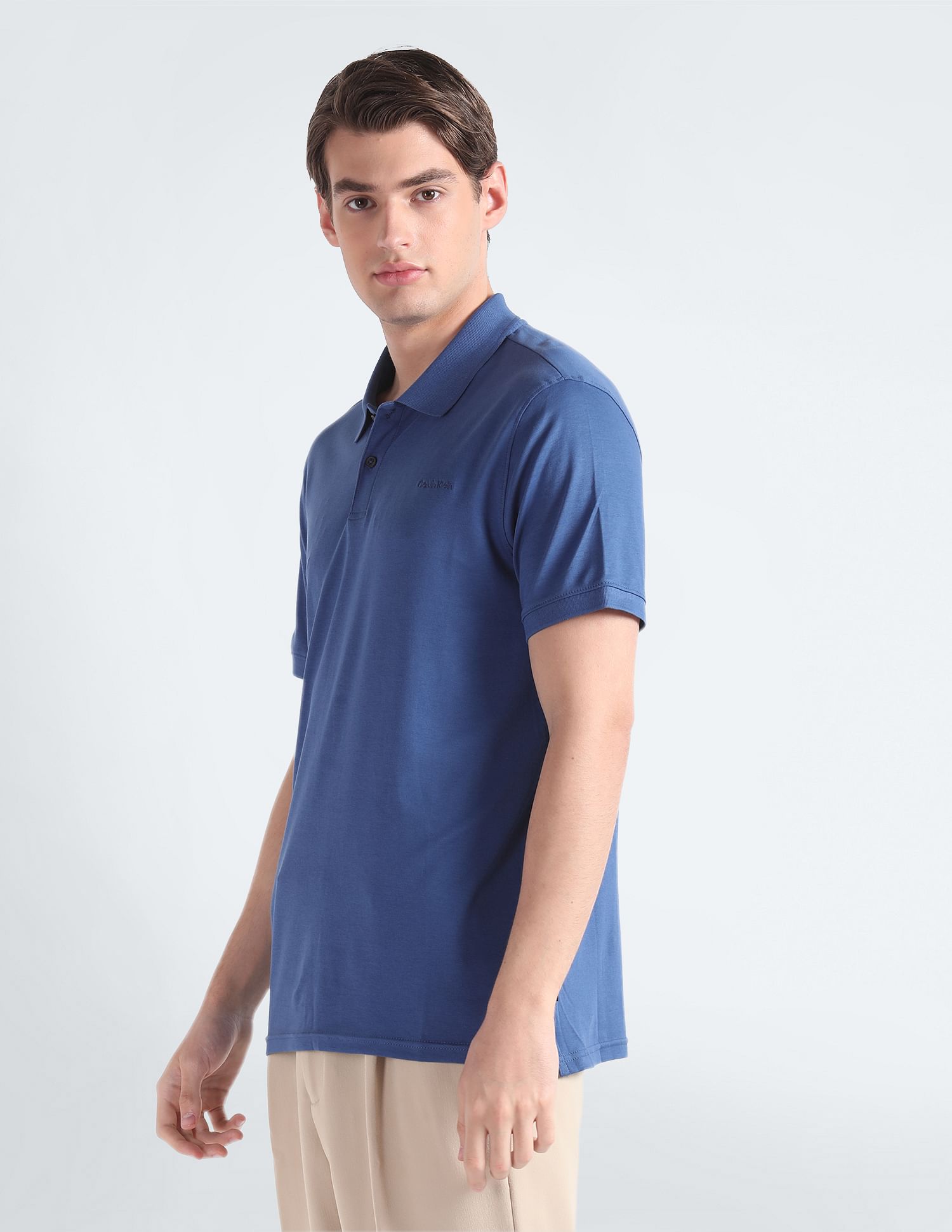 Calvin Klein Solid Cotton Liquid Polo Shirt