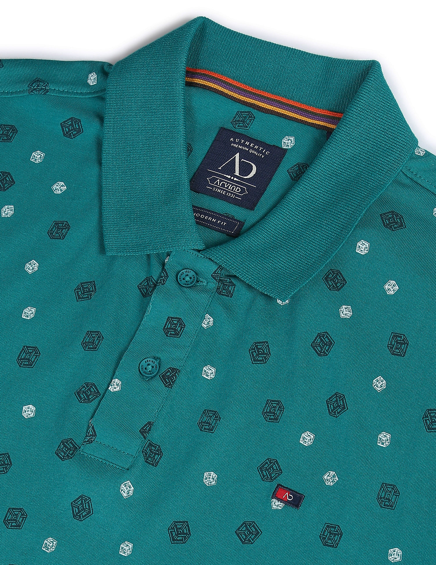 AD by Arvind Geometric Print Cotton Polo Shirt