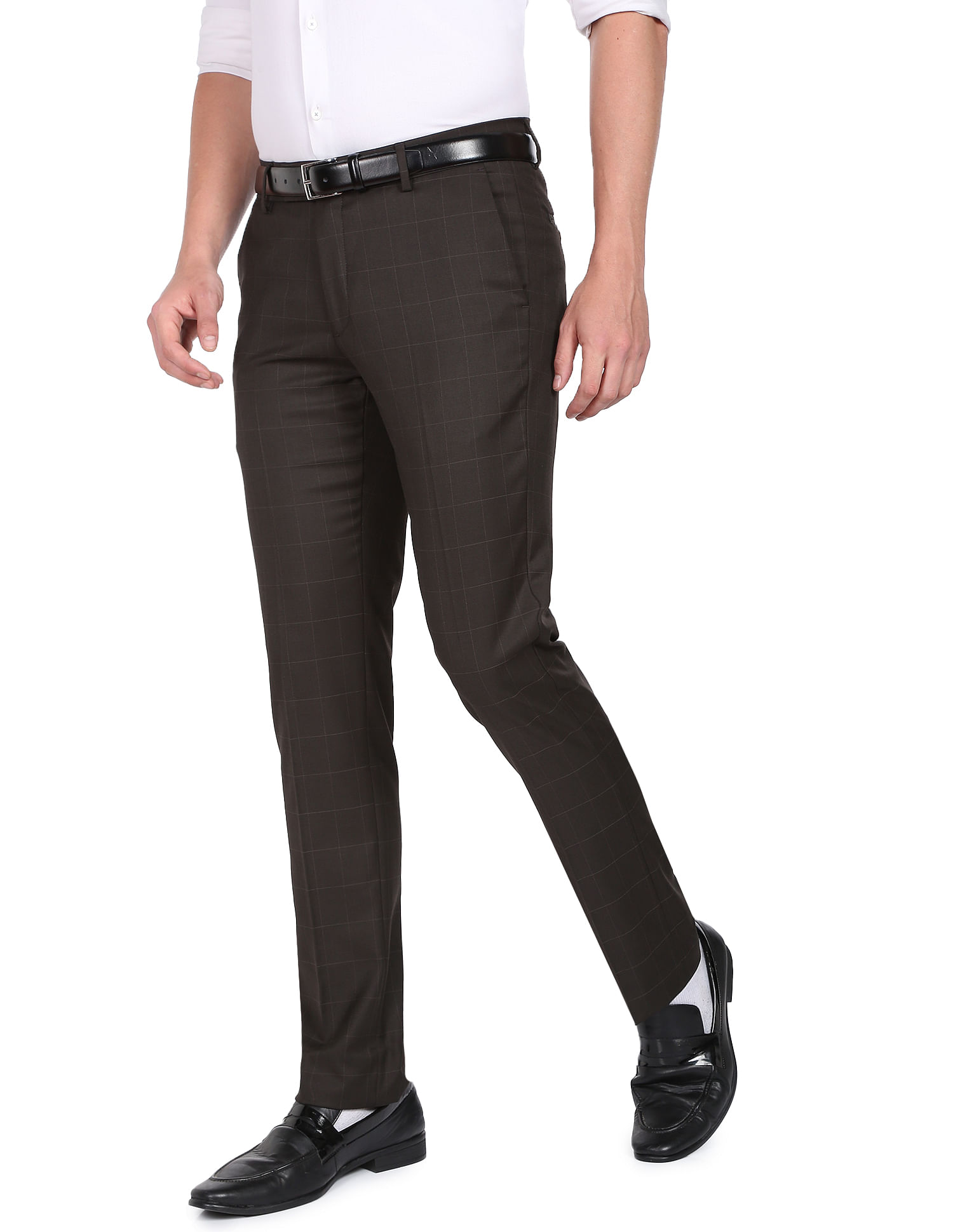 Buy Arrow Men Dark Olive Madison Fit Solid Formal Trousers Online