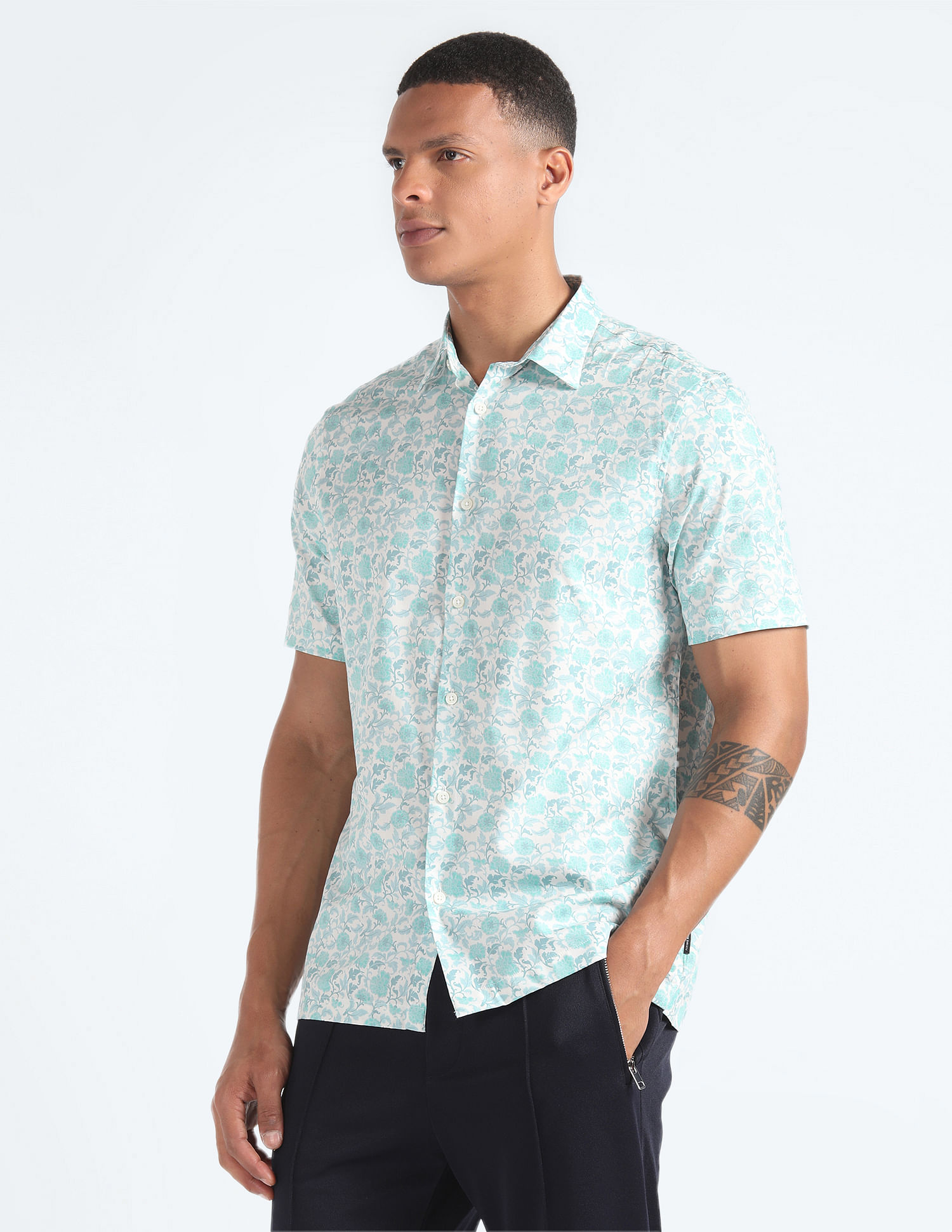 Flying Machine Short Sleeve Floral Print Shirt