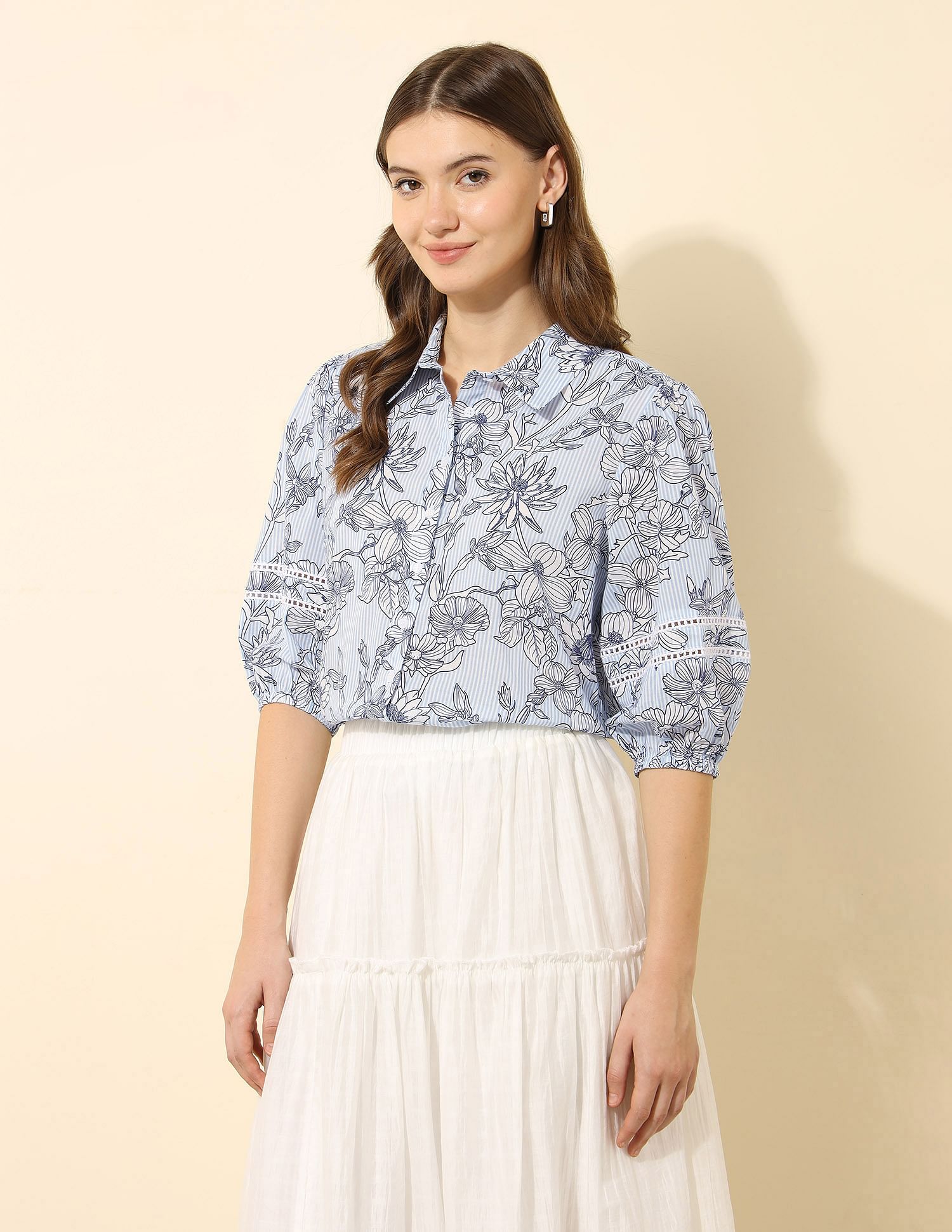 U.S. Polo Assn. Women Floral Printed Dobby Shirt