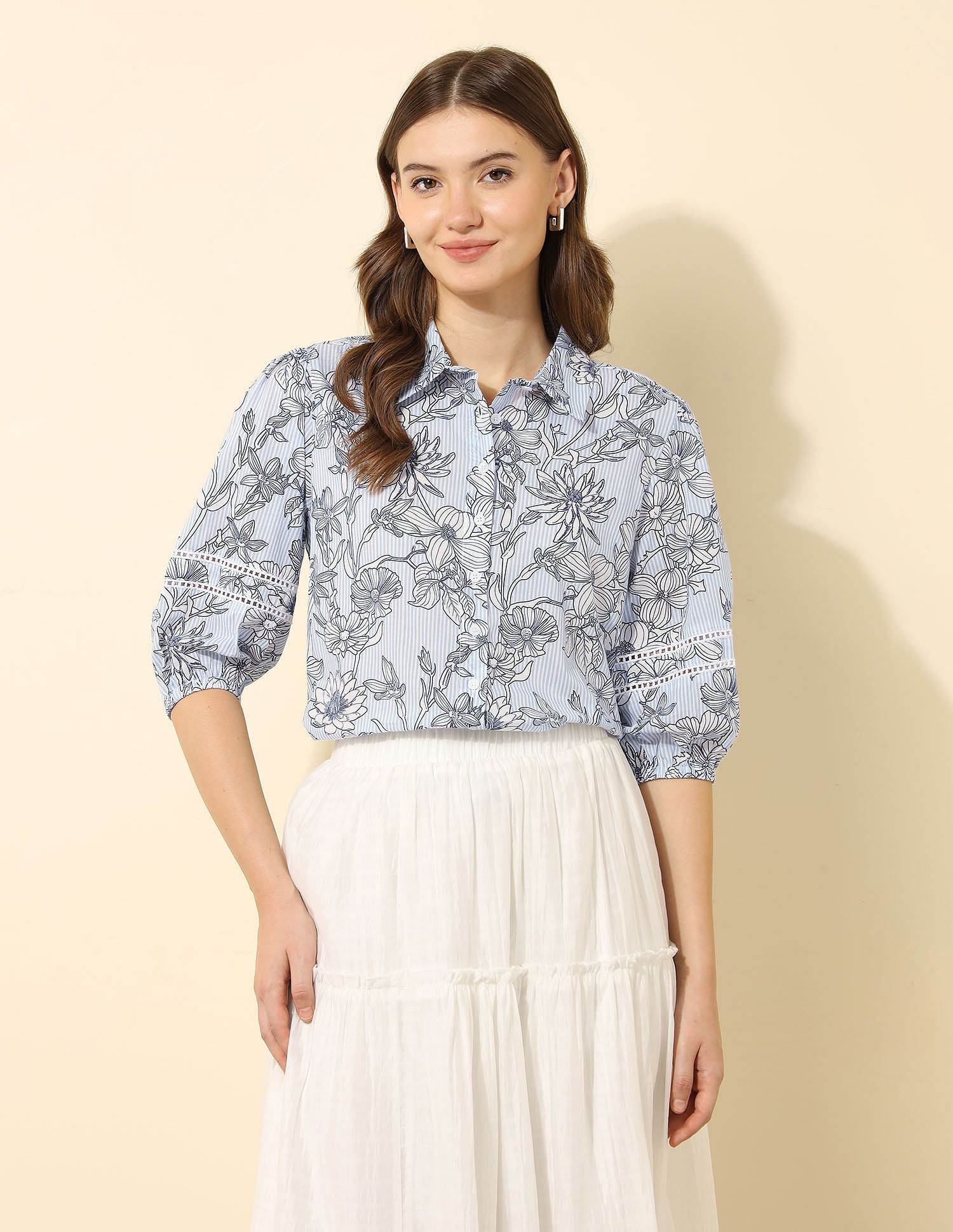 U.S. Polo Assn. Women Floral Printed Dobby Shirt