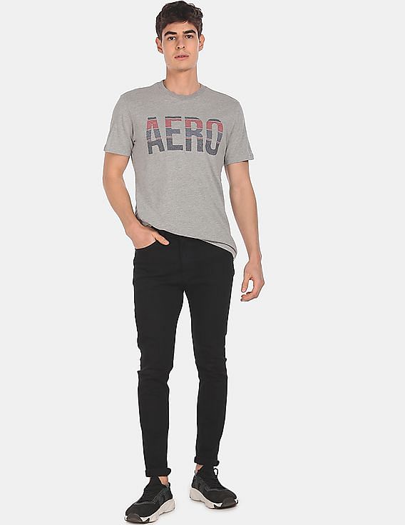 Aeropostale Men Grey Embroidered Logo Heathered T-Shirt