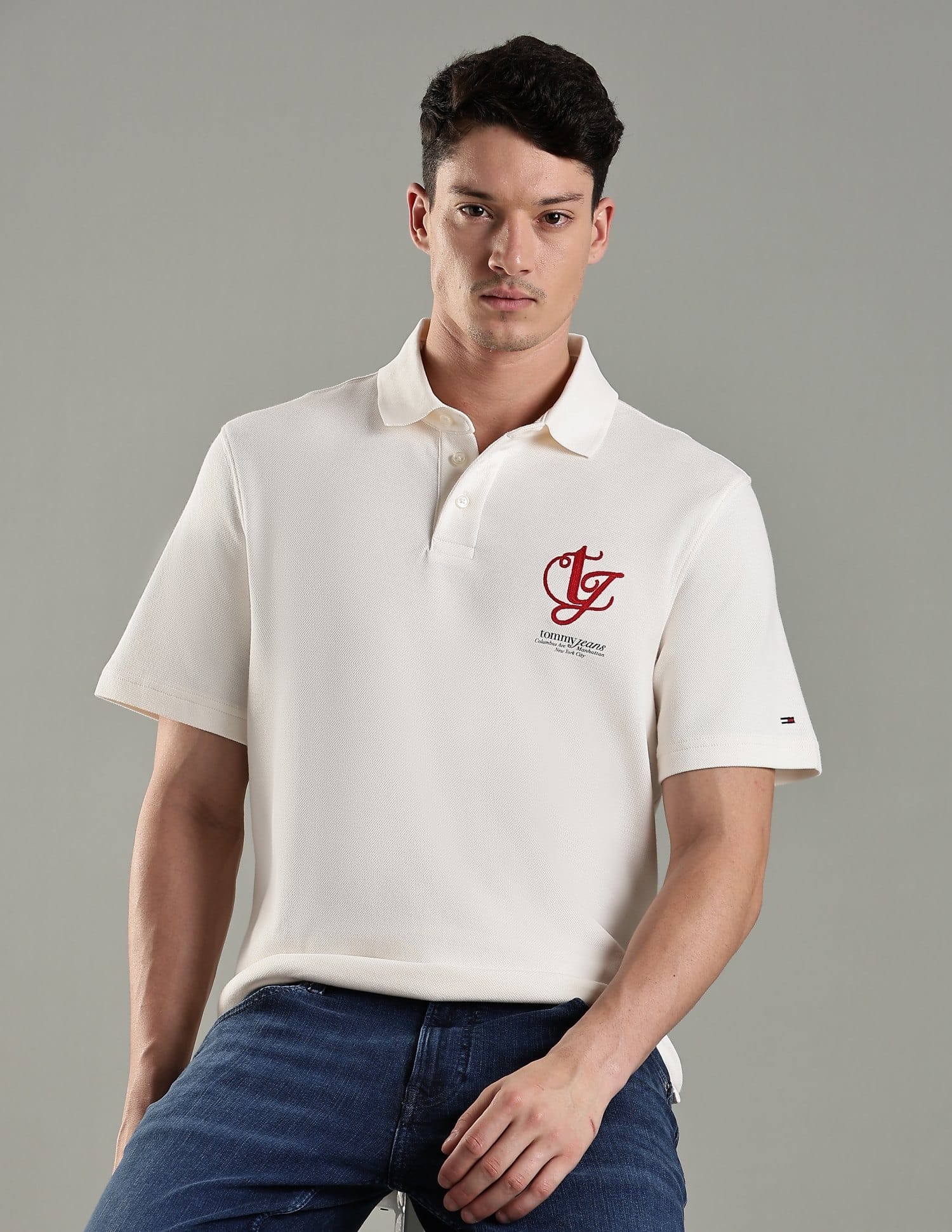 Buy Tommy Hilfiger Embroidered Logo Regular Fit Cotton Polo T-Shirt 