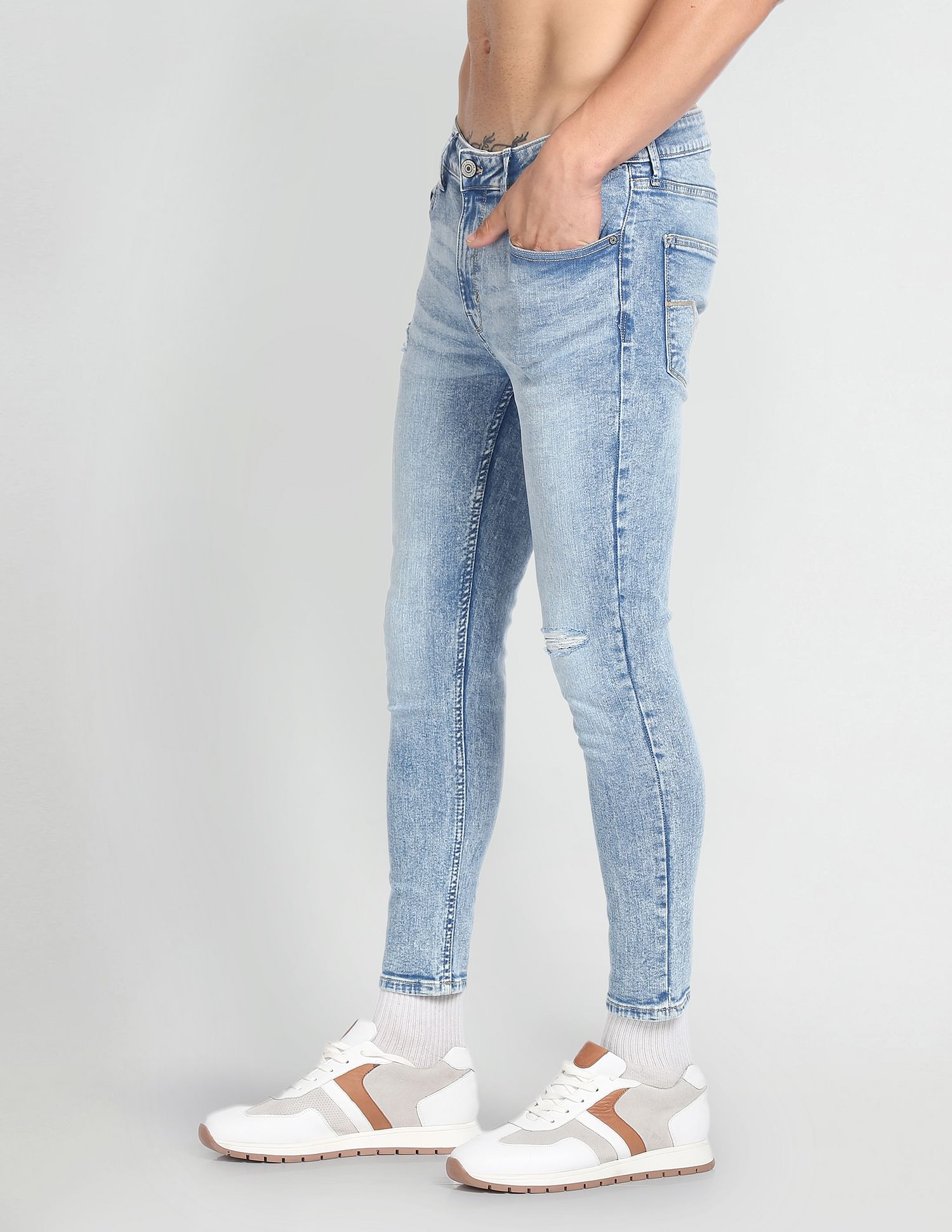 Flying Machine Morrison Skinny Cropped Fit Distressed Jeans