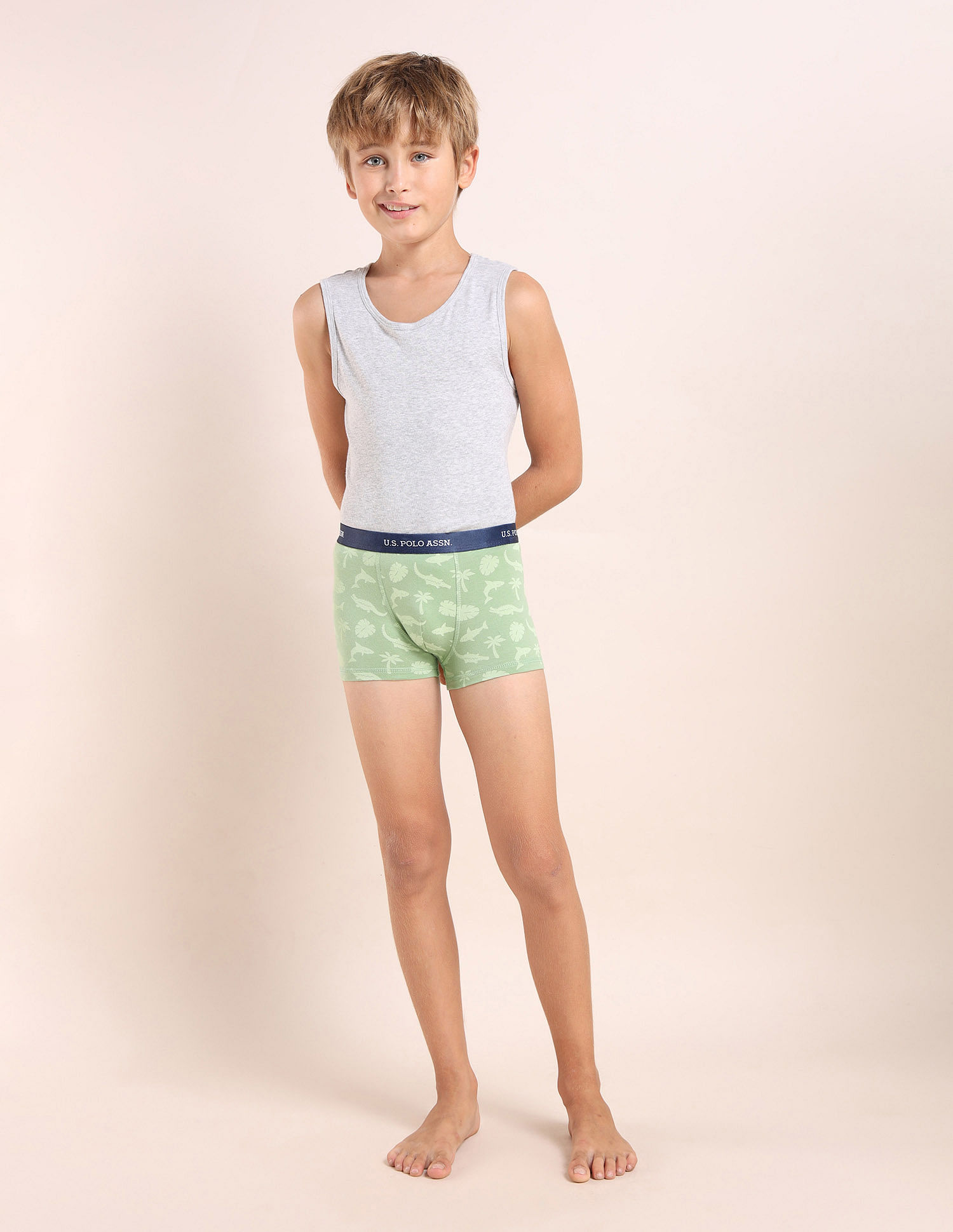 USPA Innerwear Boys Mid Rise Cotton Spandex Trunks - Pack Of 3