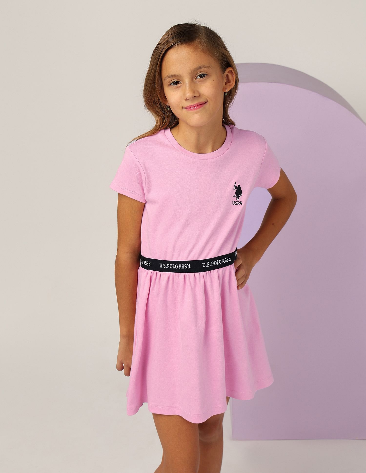 U.S. Polo Assn. Kids Girls Solid Fit And Flare Dress