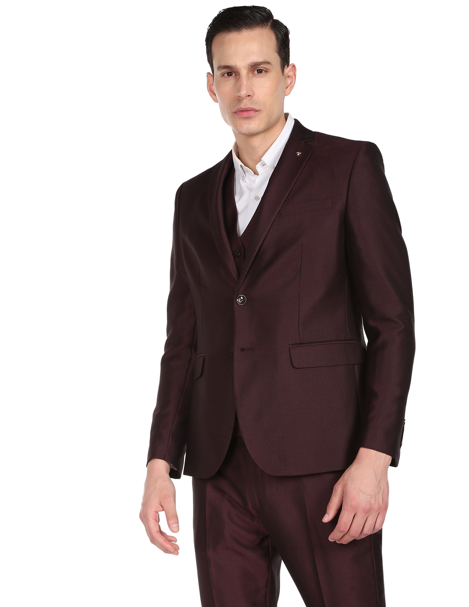 maroon tailored suit