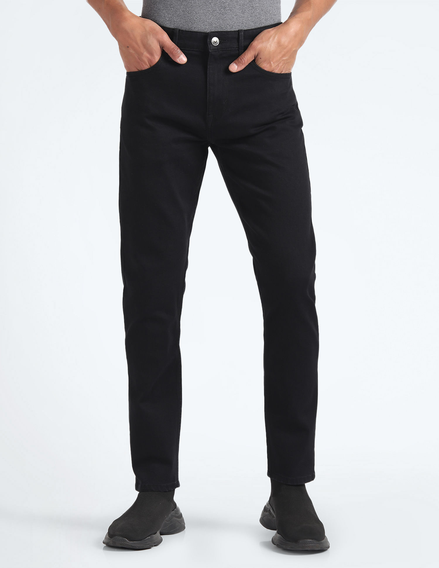 Flying Machine Mid Rise Slash Slim Tapered Jeans