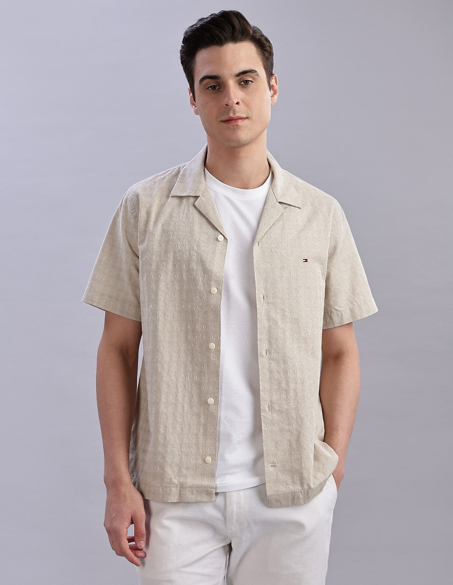 Tommy Hilfiger Textured Regular Fit Plain Woven Shirt