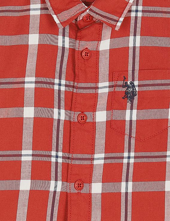 U.S. Polo Assn. Kids Boys Plaid Check Twill Weave Shirt