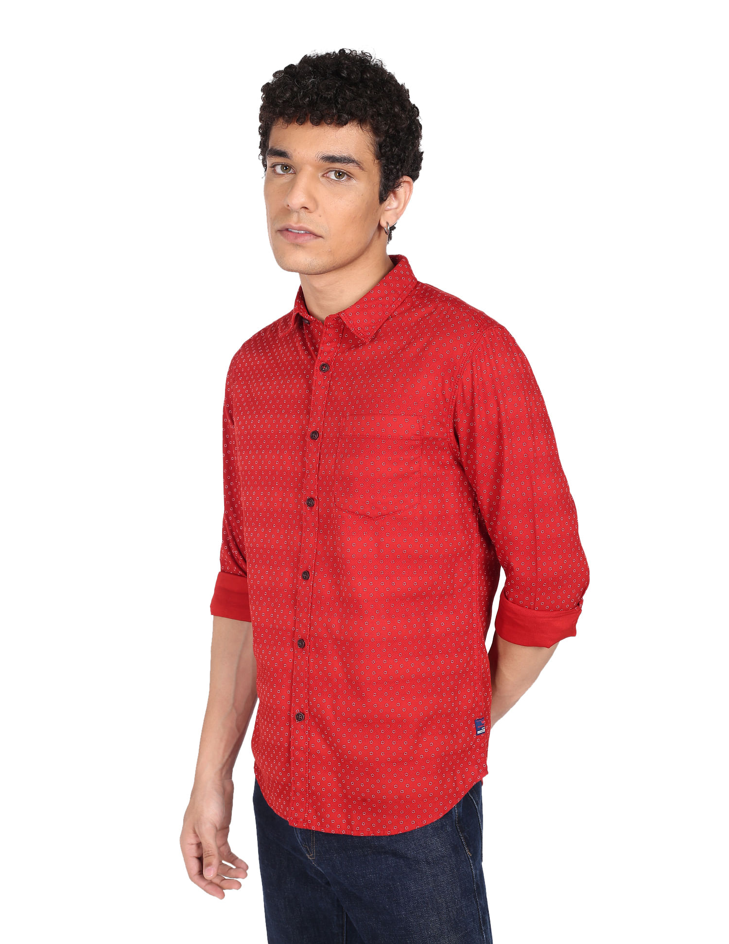 Flying Machine Geometric Print Cotton Shirt