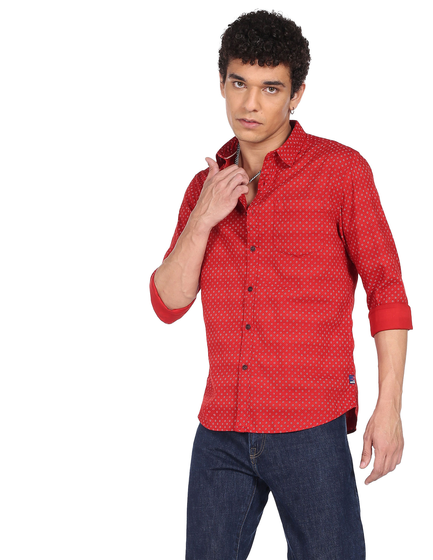 Flying Machine Geometric Print Cotton Shirt