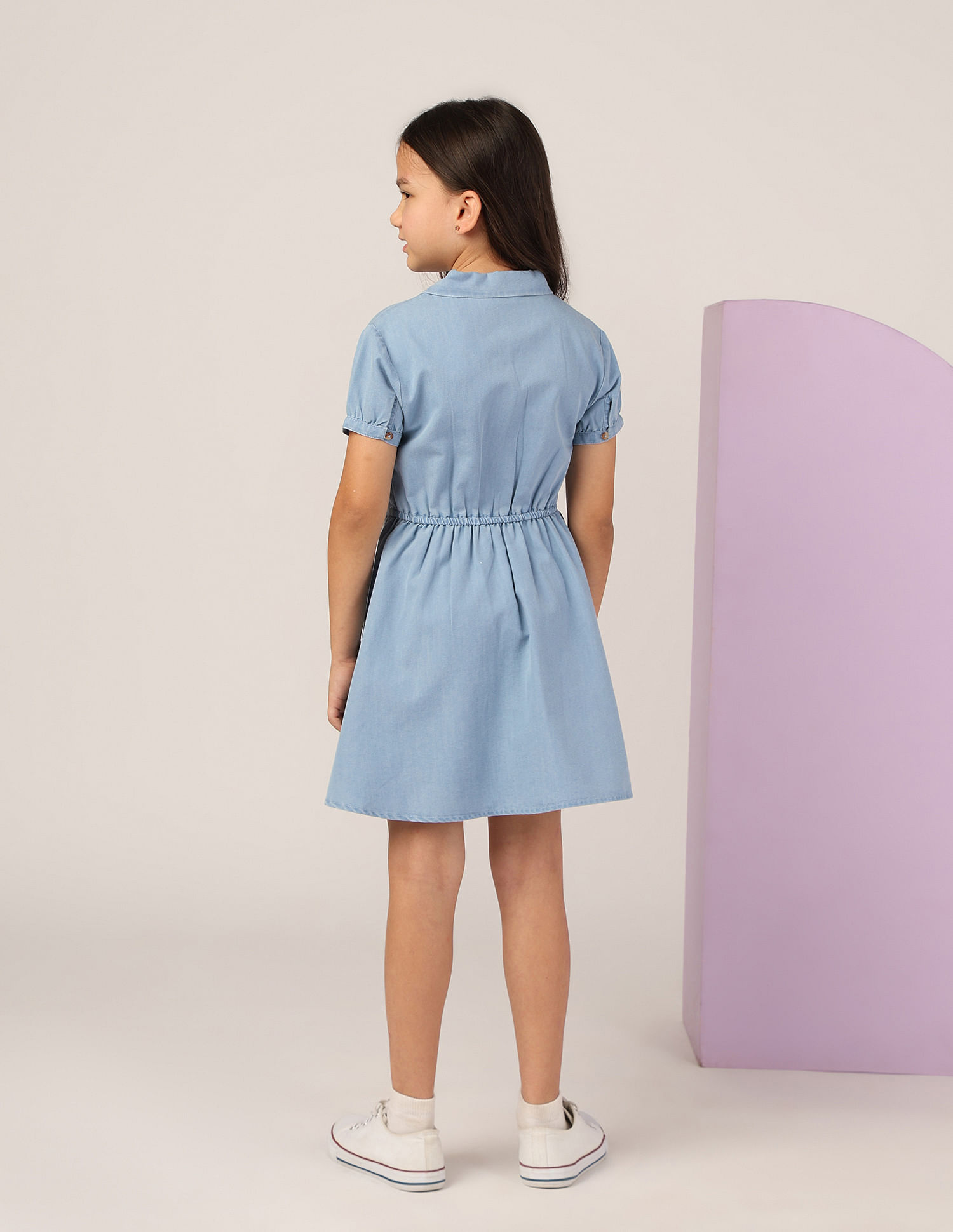 U.S. Polo Assn. Kids Girls Chambray A-Line Dress