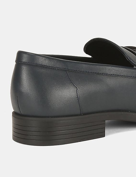Calvin Klein Men Navy Craig Dress Calf Small Grid Embossed Leather Slip On Shoes