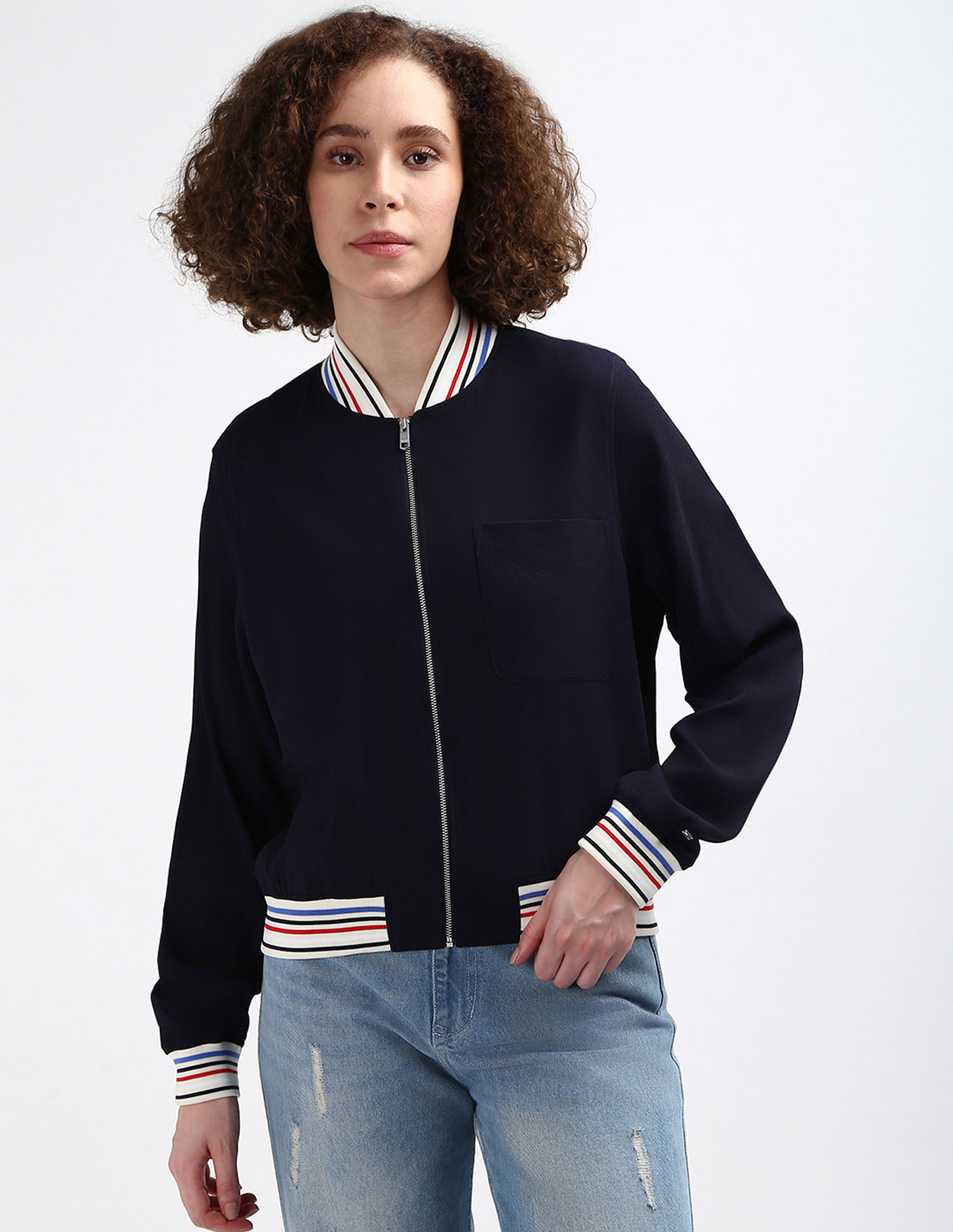 Tommy Hilfiger Ribbed Trim Zip Top Jacket