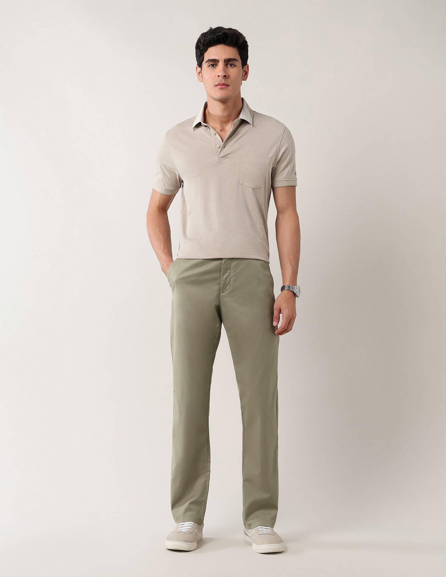 Arrow Sport Solid Dobby Autopress Flx Trousers