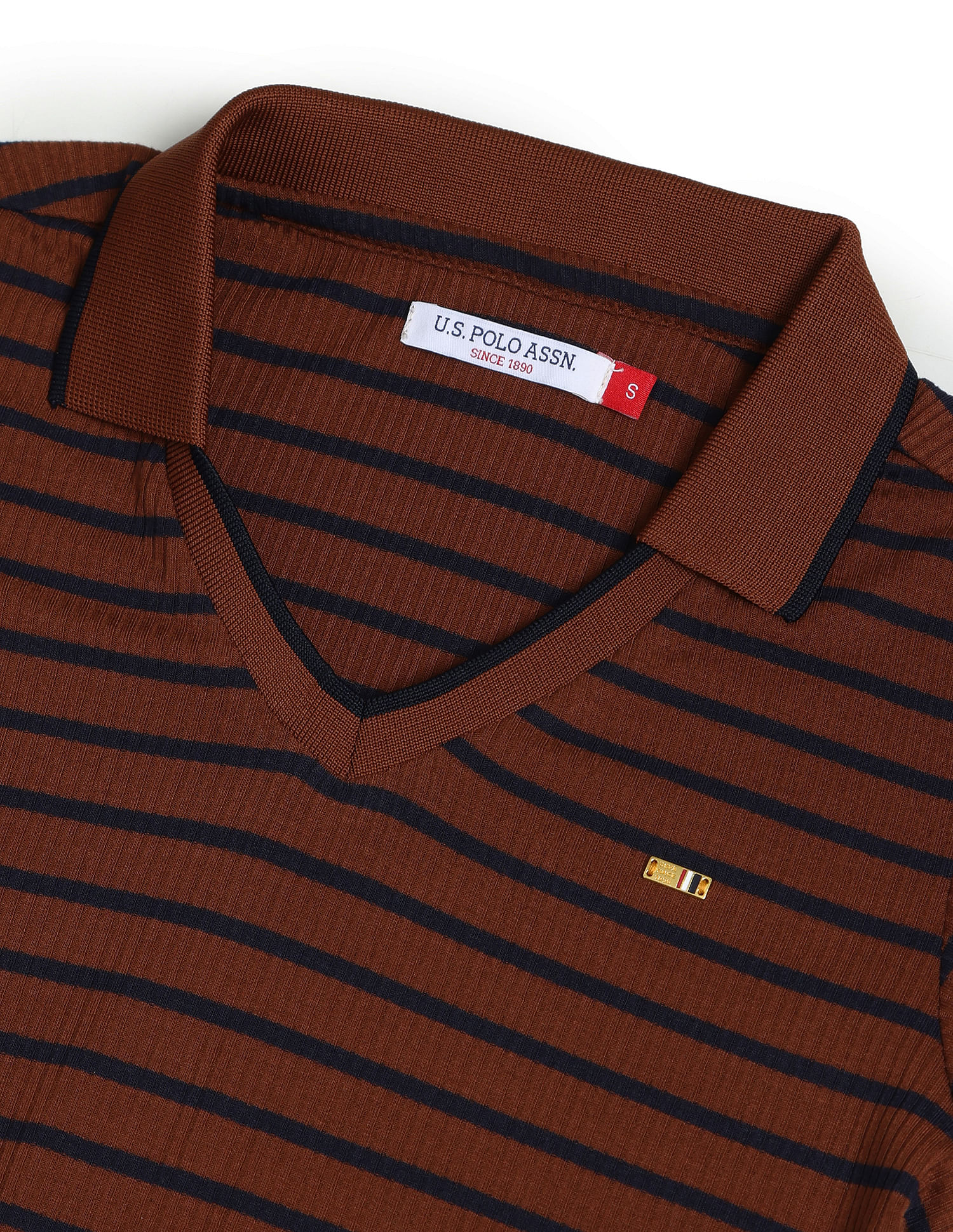 U.S. Polo Assn. Women Horizontal Stripe Ribbed Polo Shirt